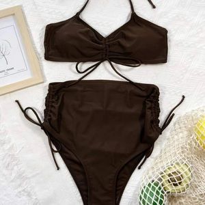 Drawstring Halter High Wasted Bikini Swimsuit SHEIN - MEDIUM